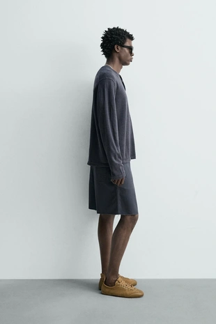 Хлопковые шорты из ткани в ёлочку с эффектом потертости- Заказать в России