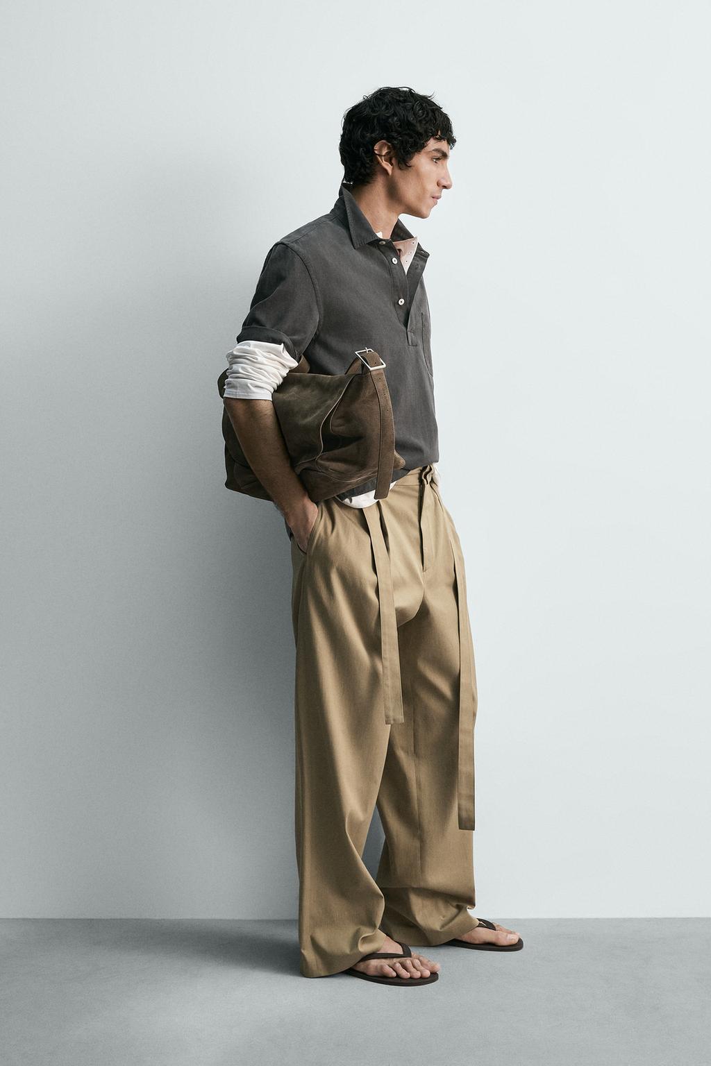 СВОБОДНЫЕ БРЮКИ С ЗАЩИПАМИ И РЕМНЕМ