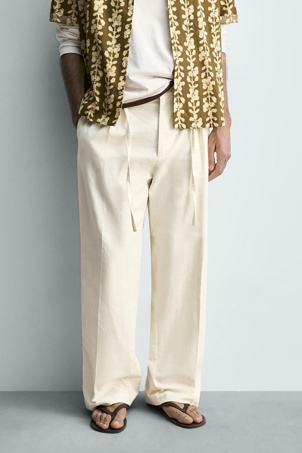 БРЮКИ ИЗ ХЛОПКА И ЛЬНА С ЗАЩИПАМИ