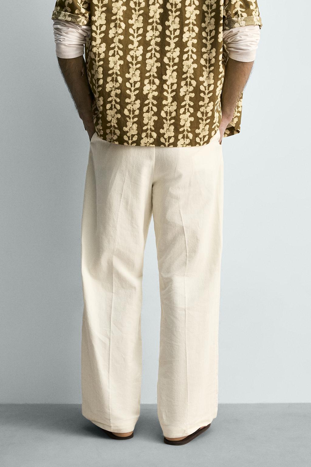 БРЮКИ ИЗ ХЛОПКА И ЛЬНА С ЗАЩИПАМИ