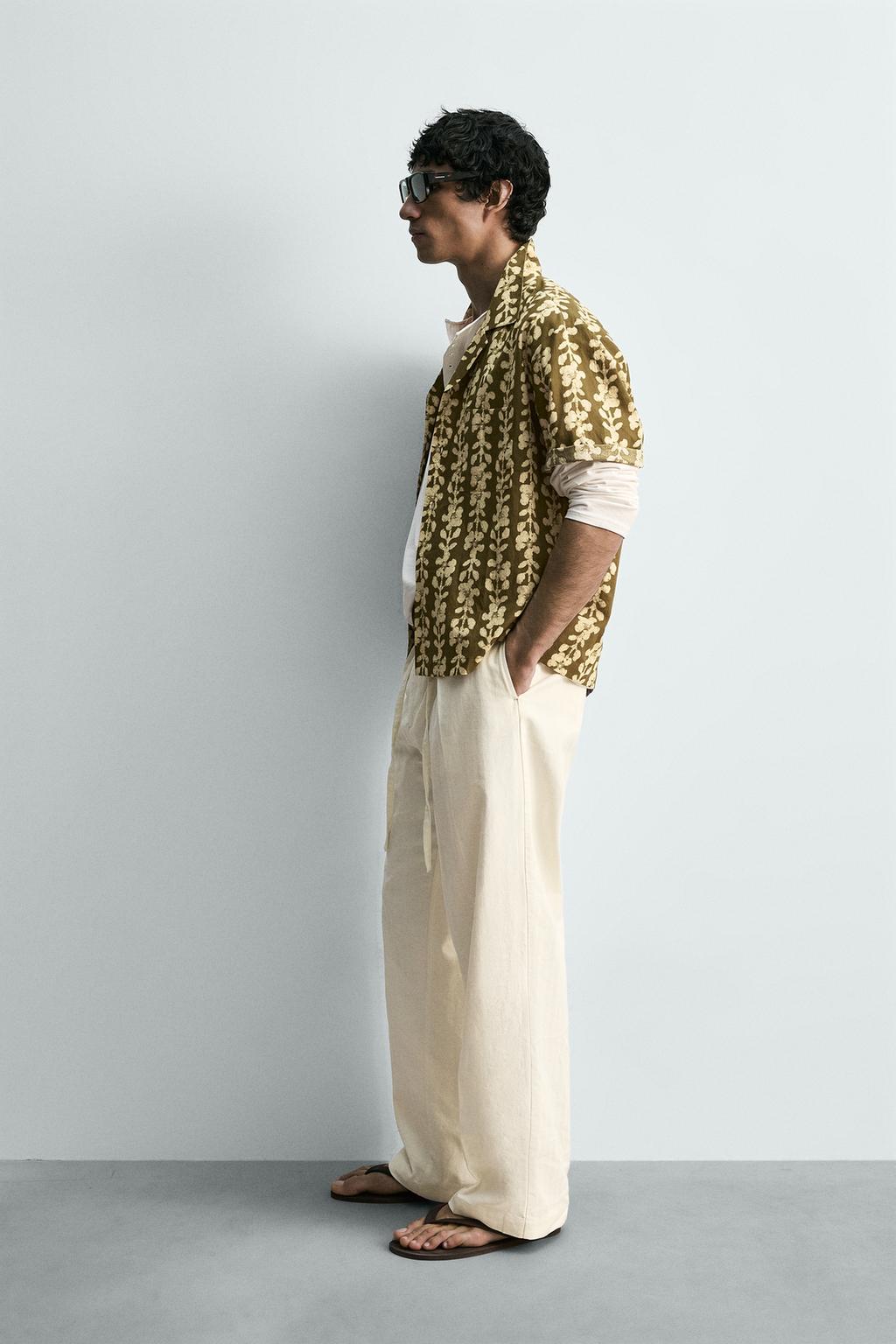 БРЮКИ ИЗ ХЛОПКА И ЛЬНА С ЗАЩИПАМИ