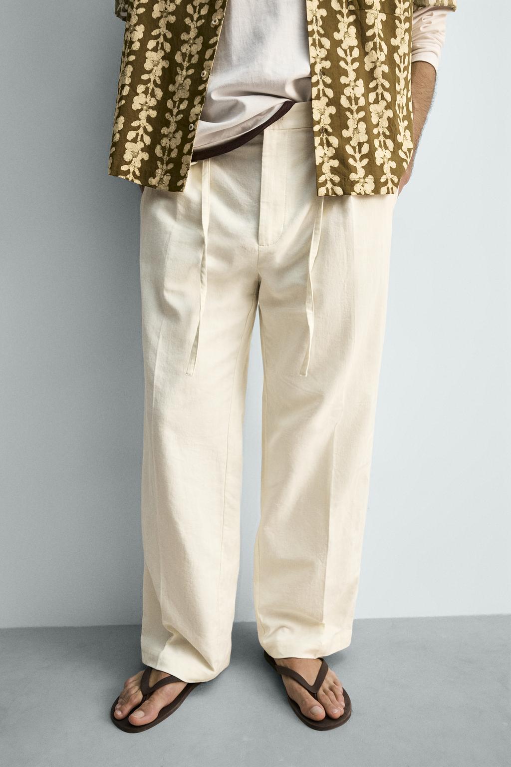 БРЮКИ ИЗ ХЛОПКА И ЛЬНА С ЗАЩИПАМИ