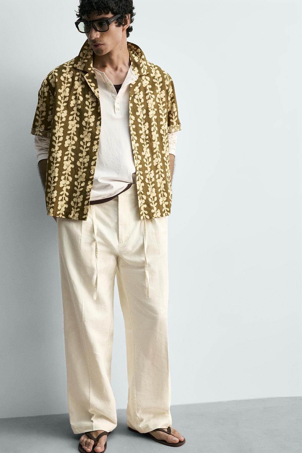 БРЮКИ ИЗ ХЛОПКА И ЛЬНА С ЗАЩИПАМИ