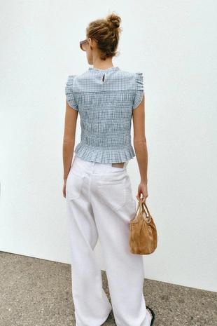 Топ с эффектом жатки в клетку виши- Заказать в России