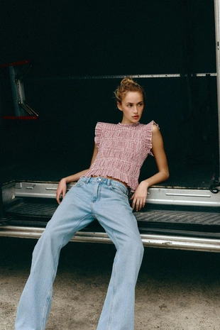 Топ из жатой ткани в клетку виши- Заказать в России