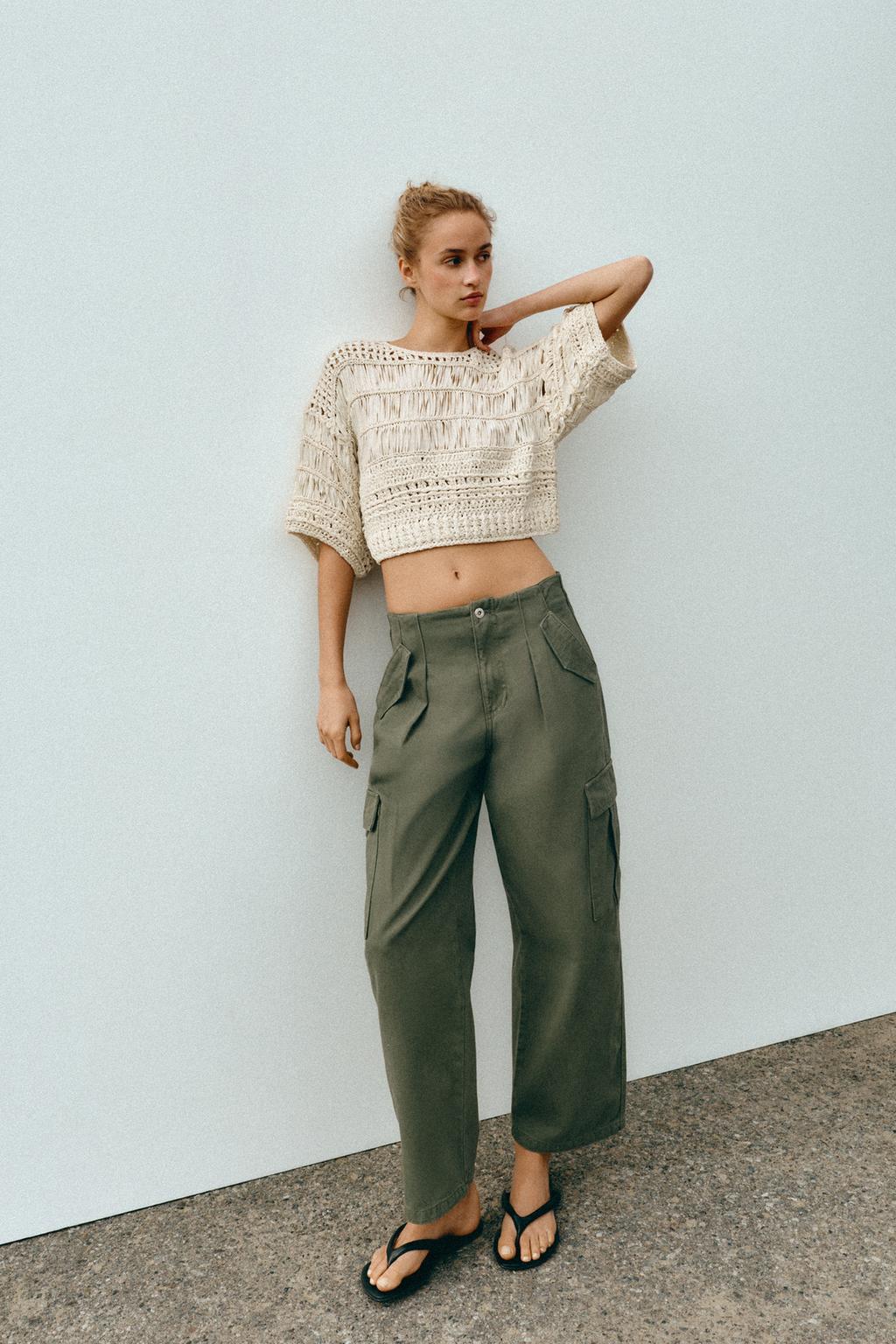 トップス ooommm Zara Укороченный топ с лентами - Цвет экрю - ecru | 1957/008