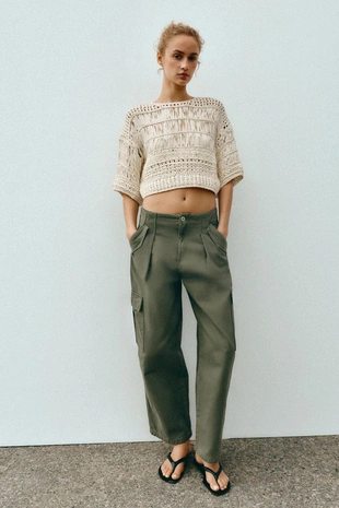 Купить Zara Укороченный топ с лентами