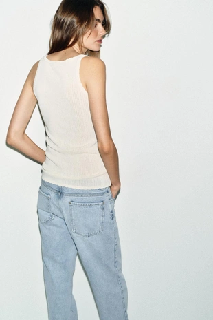 Трикотажный топ с круглым вырезом- Заказать в России