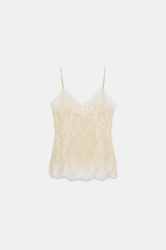 ЖАККАРДОВЫЙ ТОП С КРУЖЕВОМ — коллекция Zara «ZW»