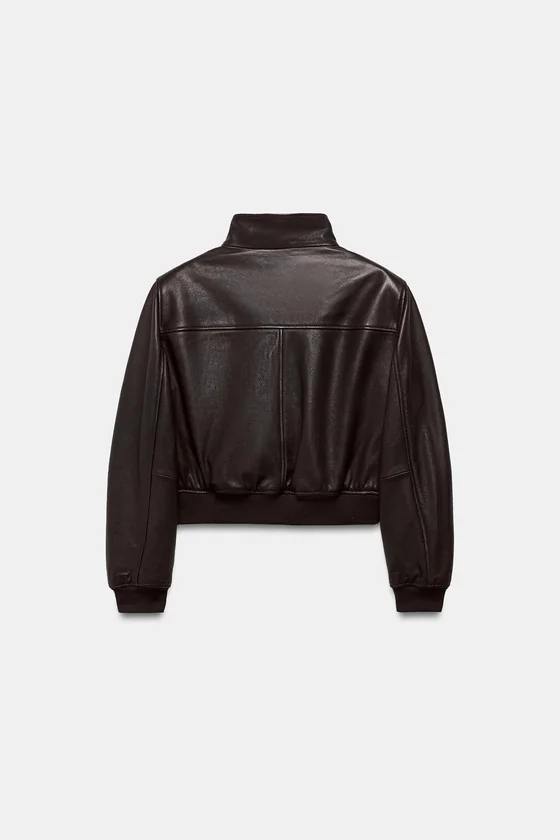 Кожаная бомбер-куртка с накладными подкладками Zara «ZW» Лимитированная коллекция