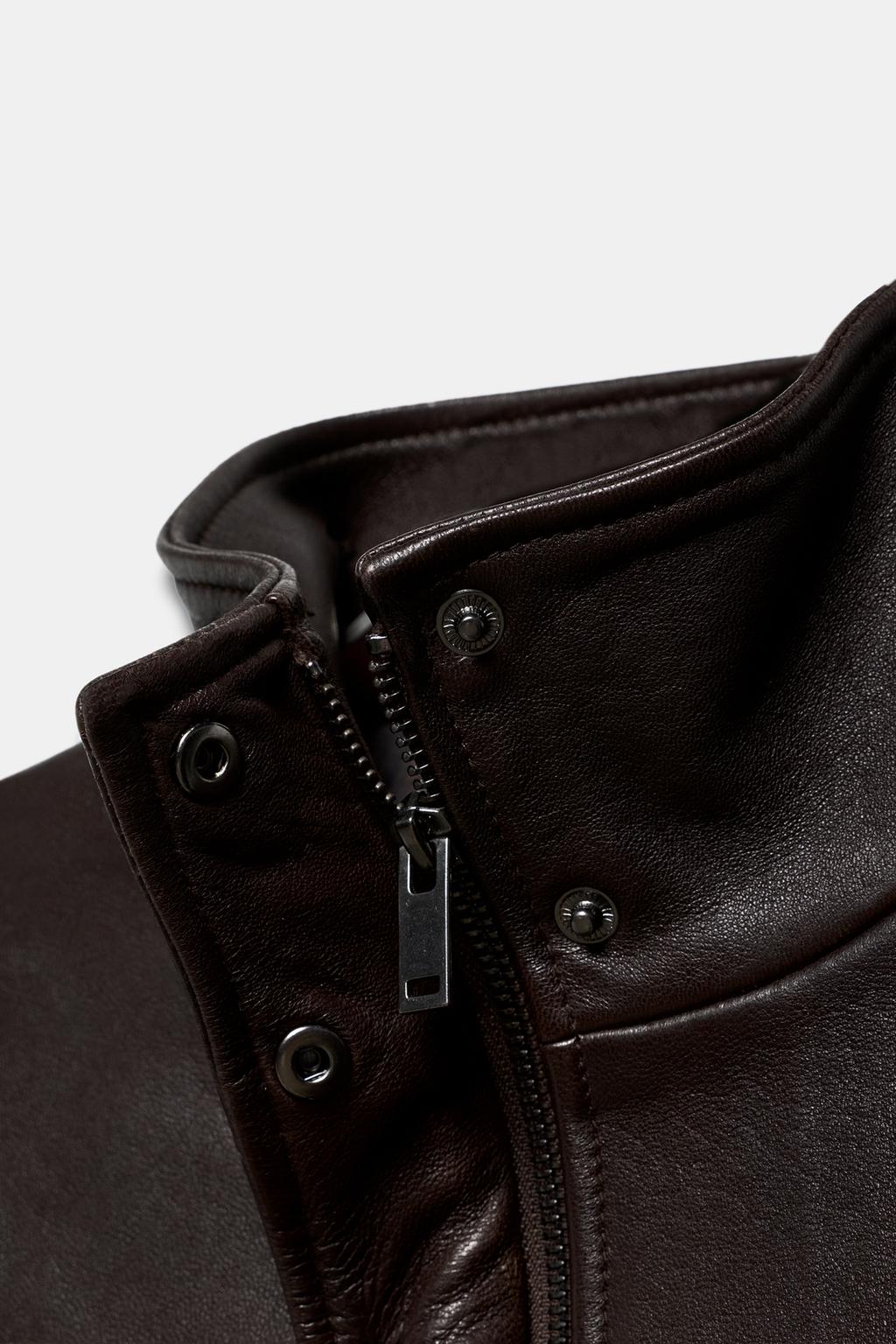 Кожаная бомбер-куртка с накладными подкладками zw collection limited edition