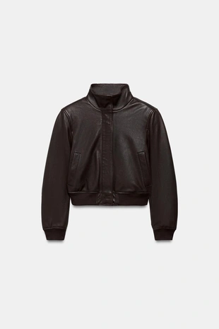 Кожаная бомбер-куртка с накладными подкладками zw collection limited edition- Заказать в России