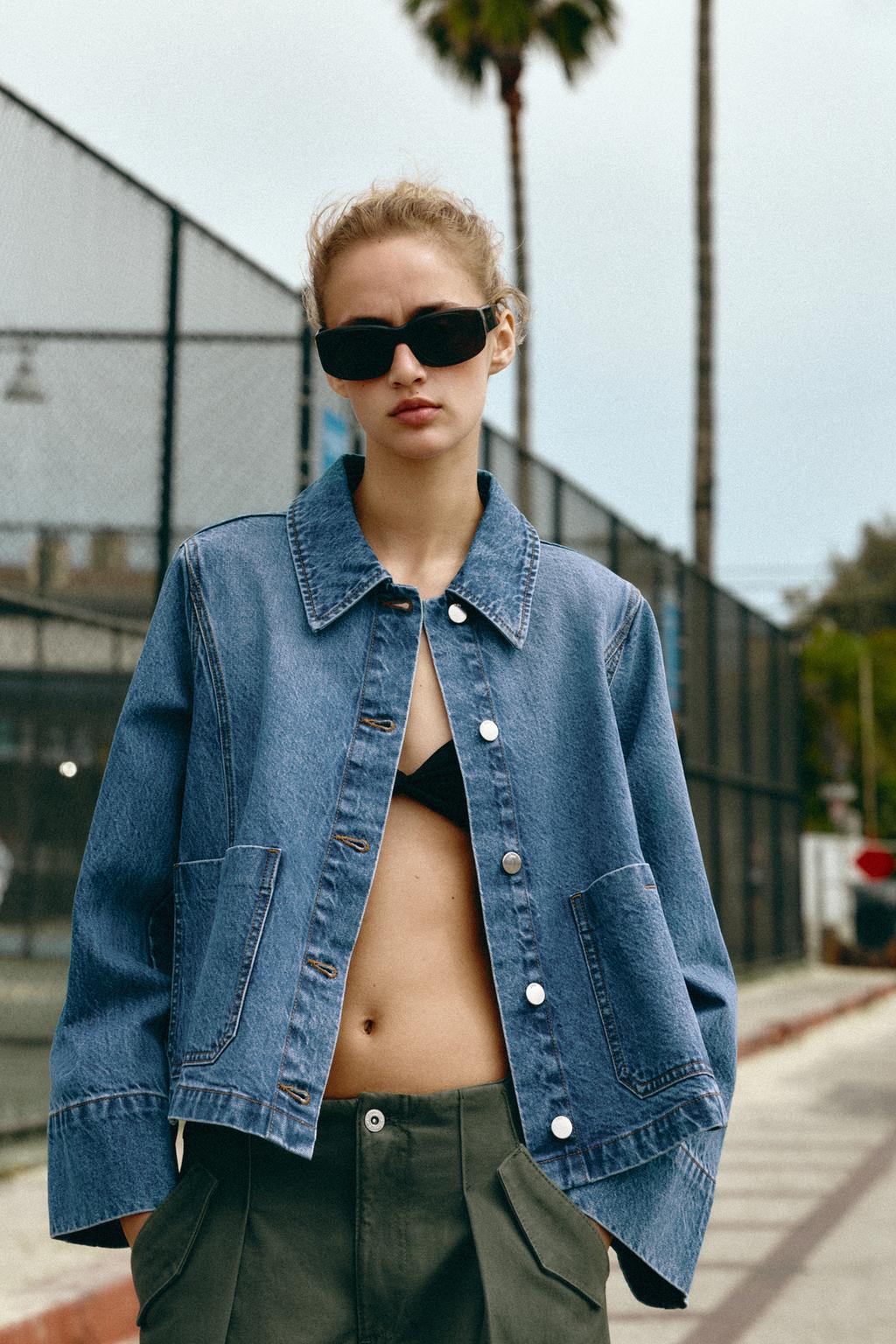 Zara Укороченная джинсовая куртка z1975 - Цвет выцветший синий