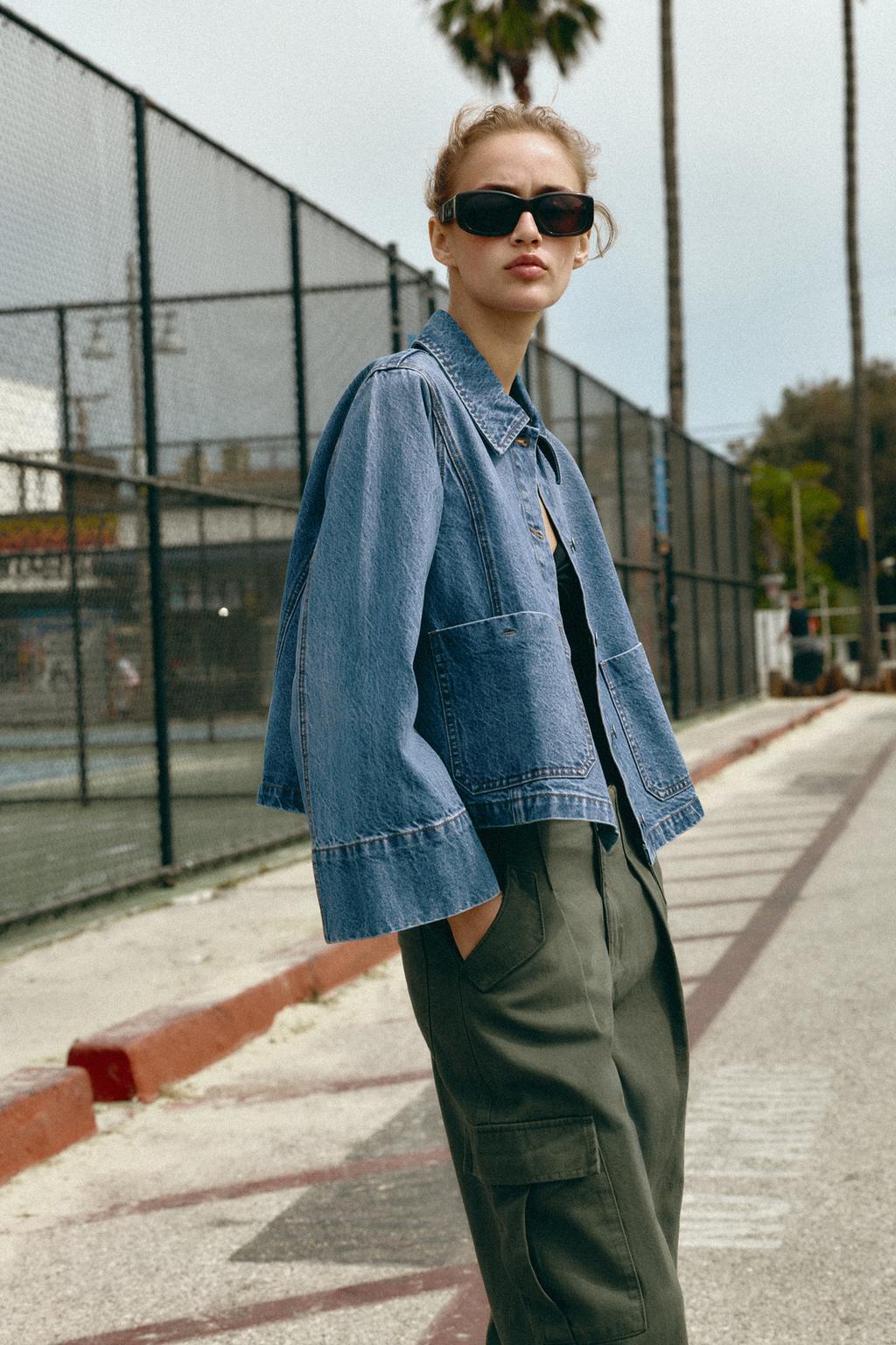 Zara Укороченная джинсовая куртка z1975 - Цвет выцветший синий