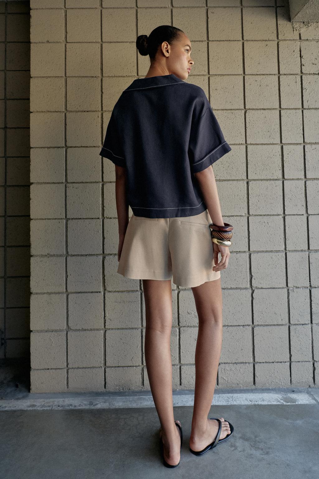 РУБАШКА ИЗ СМЕСОВОГО ЛЬНА С КОНТРАСТНЫМИ ШВАМИ