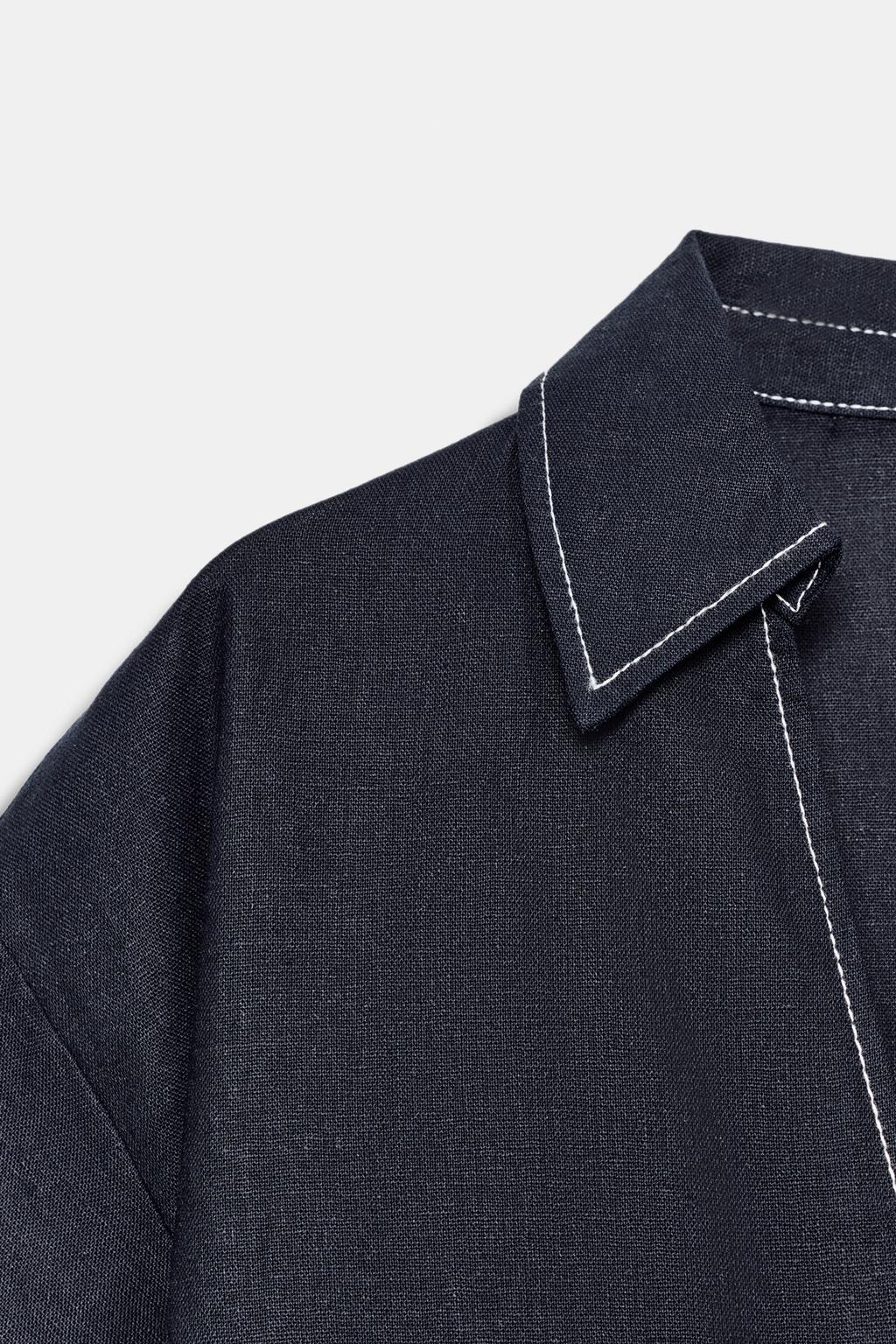 РУБАШКА ИЗ СМЕСОВОГО ЛЬНА С КОНТРАСТНЫМИ ШВАМИ