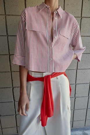 Рубашка в полоску из льна- Заказать в России