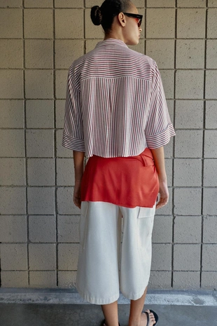 Рубашка в полоску из льна- Заказать в России