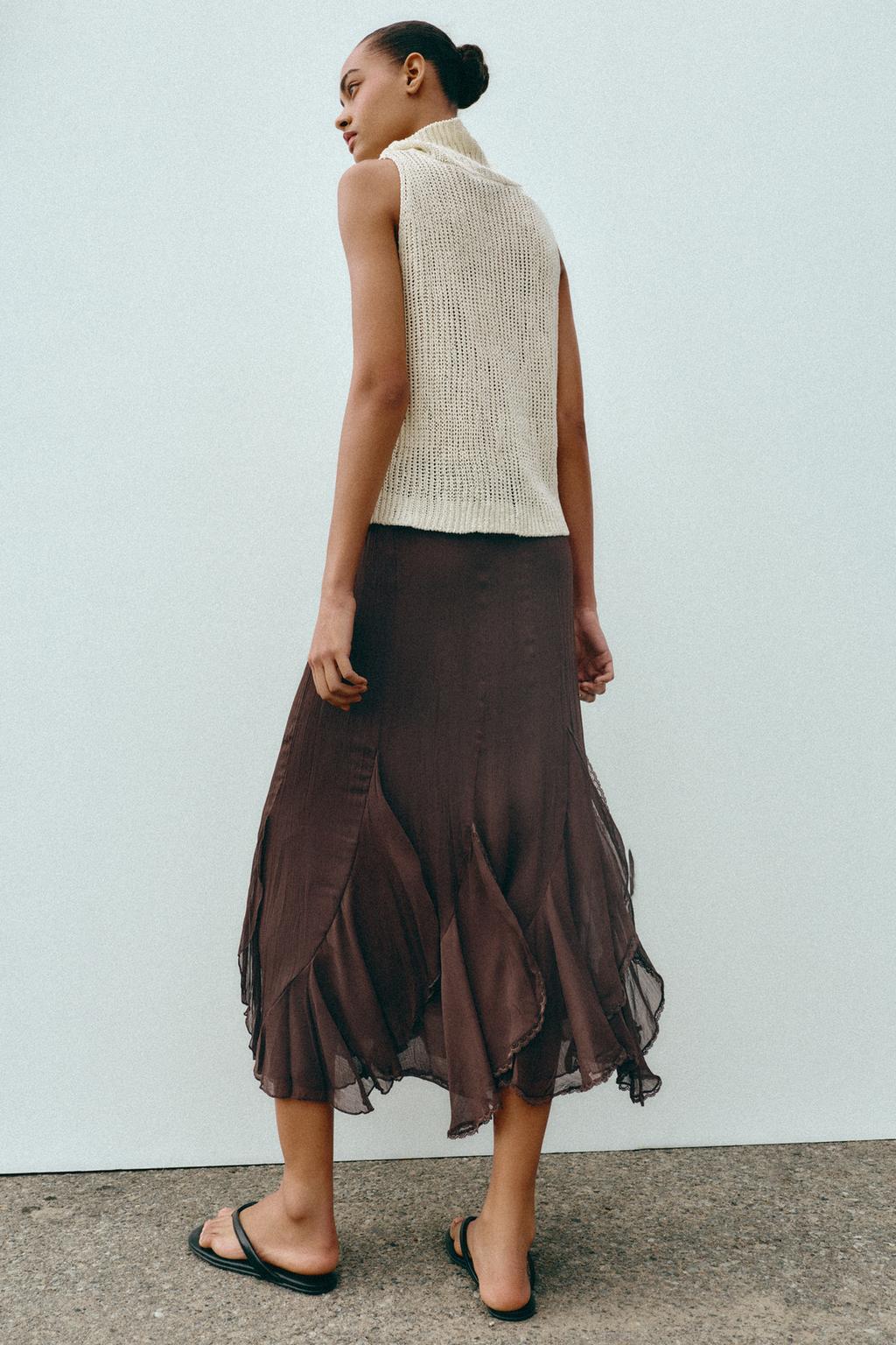 ЮБКА МИДИ С ВОЛАНАМИ И КРУЖЕВОМ