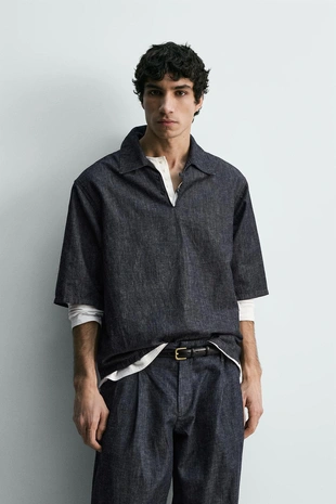 Джинсовая рубашка поло свободного кроя- Заказать в России