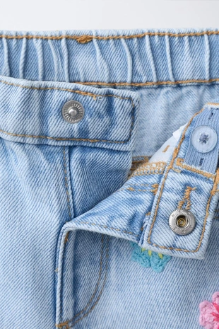 Джинсовые шорты Mom Fit с цветочным кружевом кроше- Заказать в России