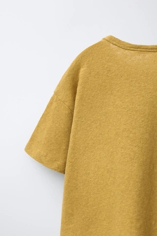 Однотонная футболка из льна и хлопка- Заказать в России