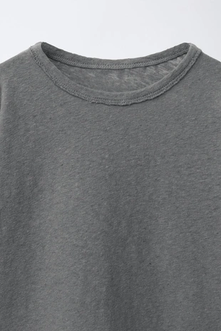 Однотонная футболка из льна и хлопка- Заказать в России