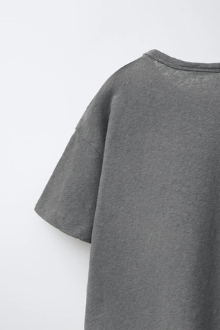 Однотонная футболка из льна и хлопка- Заказать в России