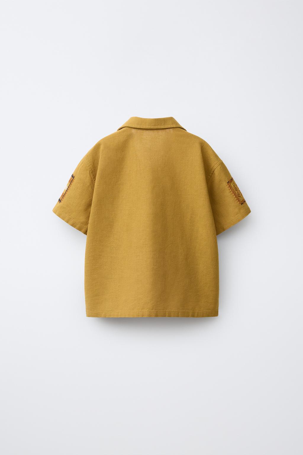 РУБАШКА БОУЛИНГ С НАШИВКАМИ, ХЛОПОК И ЛЕН