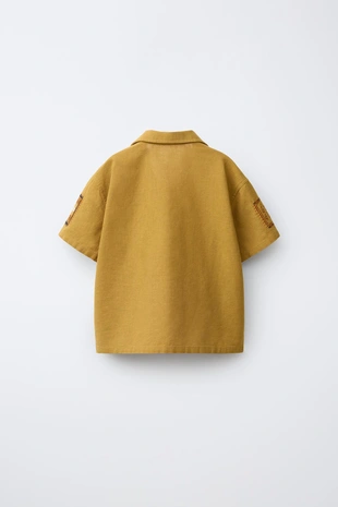 Рубашка боулинг с нашивками, хлопок и лен- Заказать в России