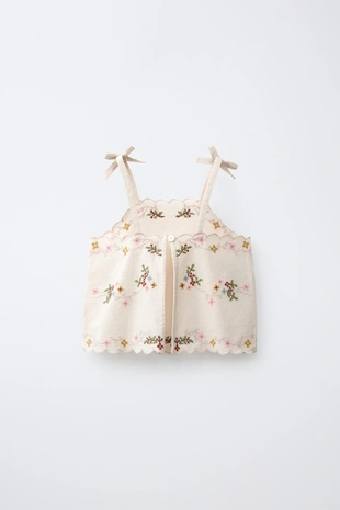 Топ из хлопка и льна с вышивкой крестом- Заказать в России