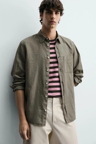 Рубашка Regular Fit из льна и хлопка- Заказать в России