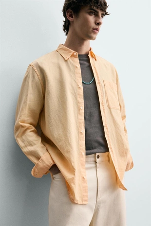 Рубашка Regular Fit из льна и хлопка- Заказать в России