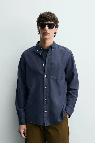 Рубашка Regular Fit из льна и хлопка- Заказать в России