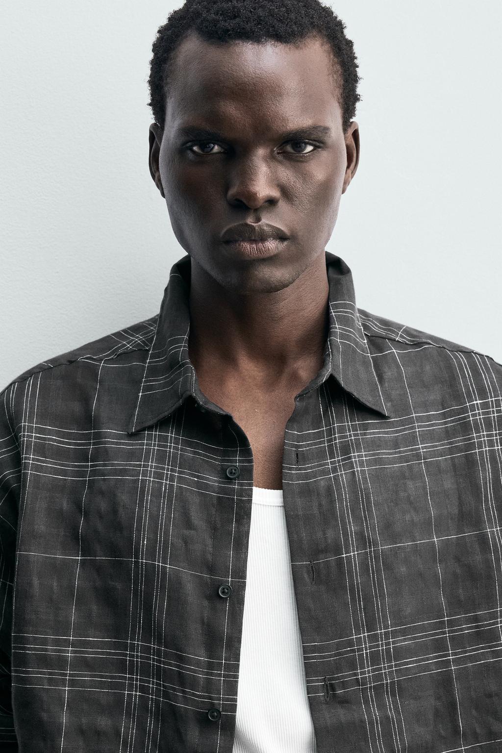 РУБАШКА В КЛЕТКУ ИЗ ЛЬНА И ХЛОПКА