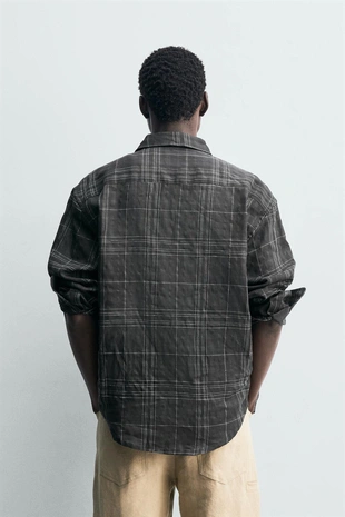 Рубашка в клетку из льна и хлопка- Заказать в России