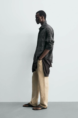 Рубашка в клетку из льна и хлопка- Заказать в России