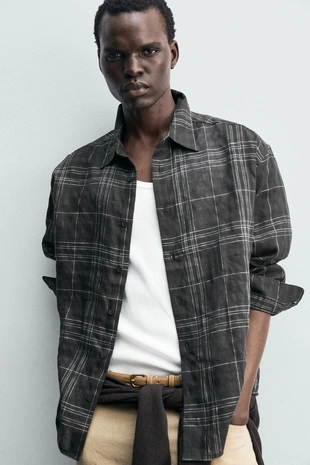 Рубашка в клетку из льна и хлопка- Заказать в России