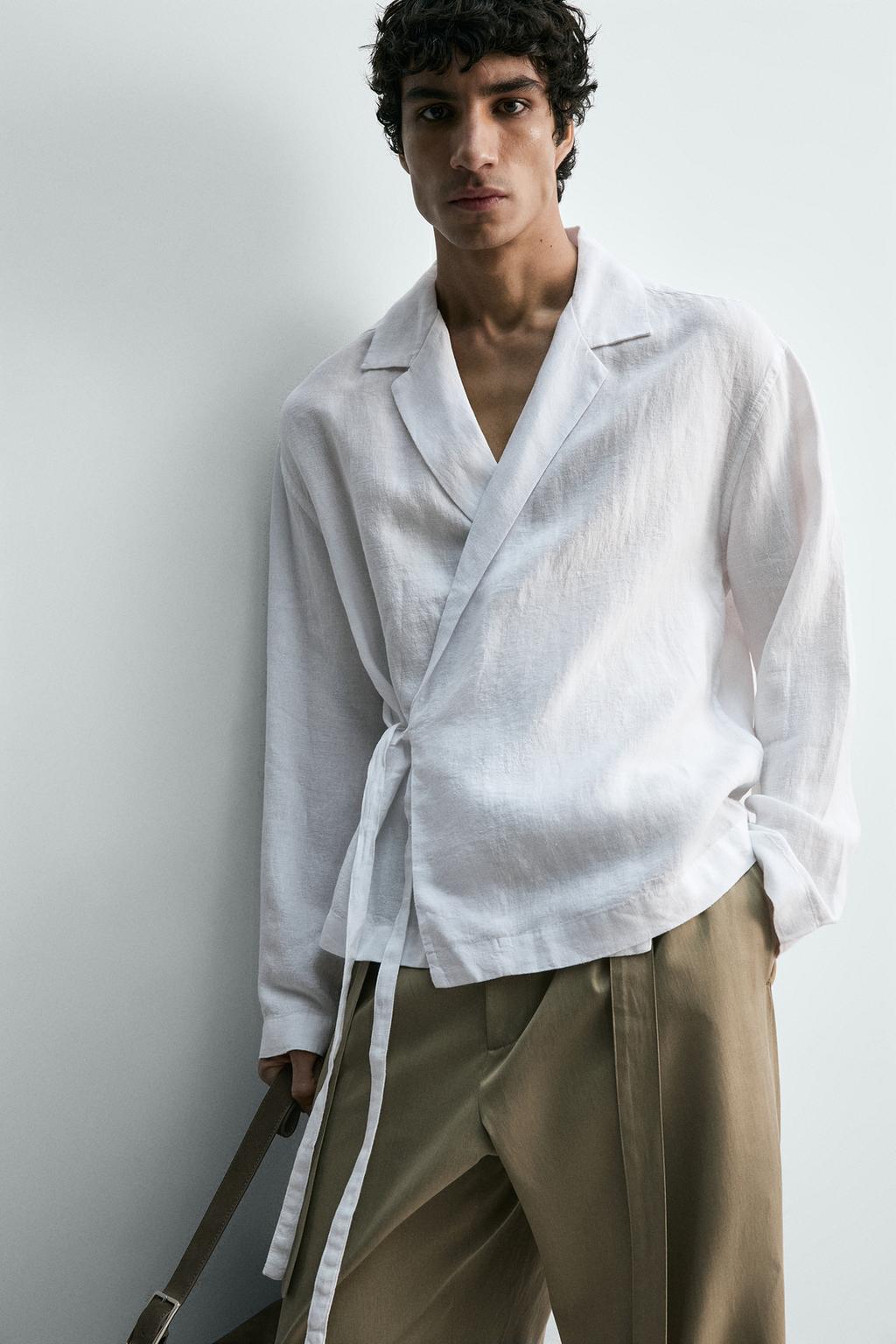 РУБАШКА ИЗ 100% ЛЬНА С БАНТОМ