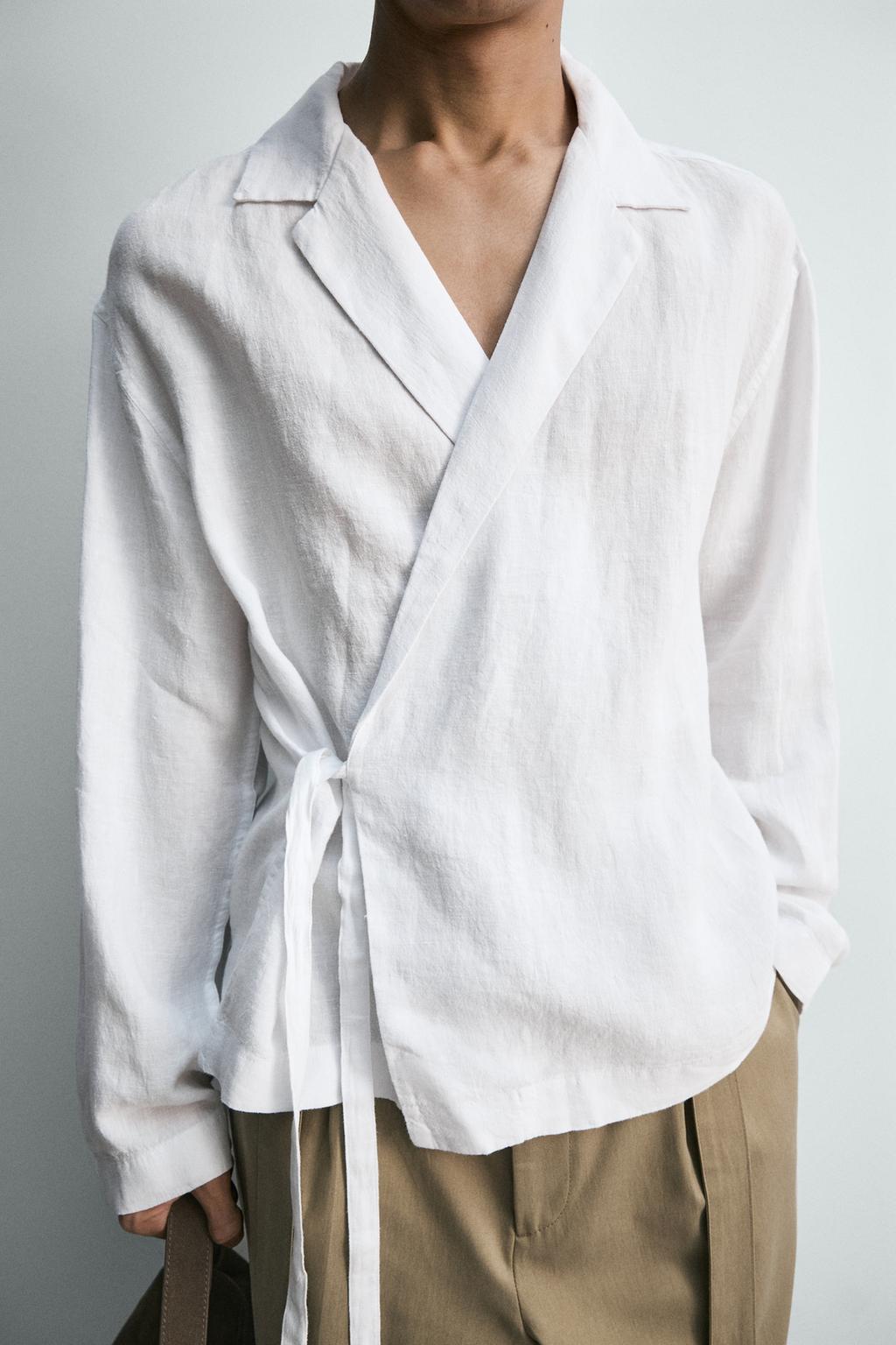 РУБАШКА ИЗ 100% ЛЬНА С БАНТОМ