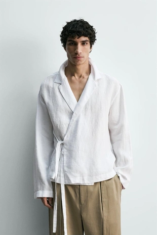 Рубашка из 100% льна с бантом- Заказать в России