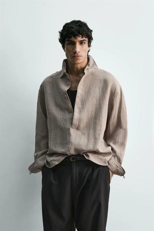 Рубашка-поло из 100% льна- Заказать в России