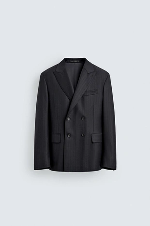 Костюмный блейзер в полоску из 100% шерсти- Заказать в России