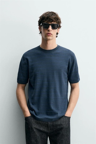 Футболка в полоску из хлопка и льна- Заказать в России