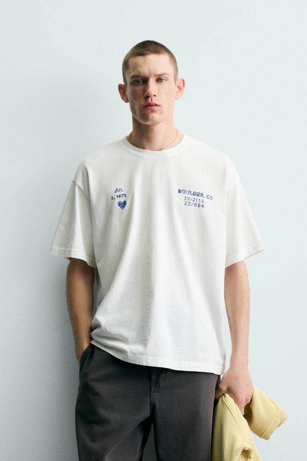 ФУТБОЛКА С ПРИНТАМИ И ЭФФЕКТОМ ПОТЕРТОСТИ