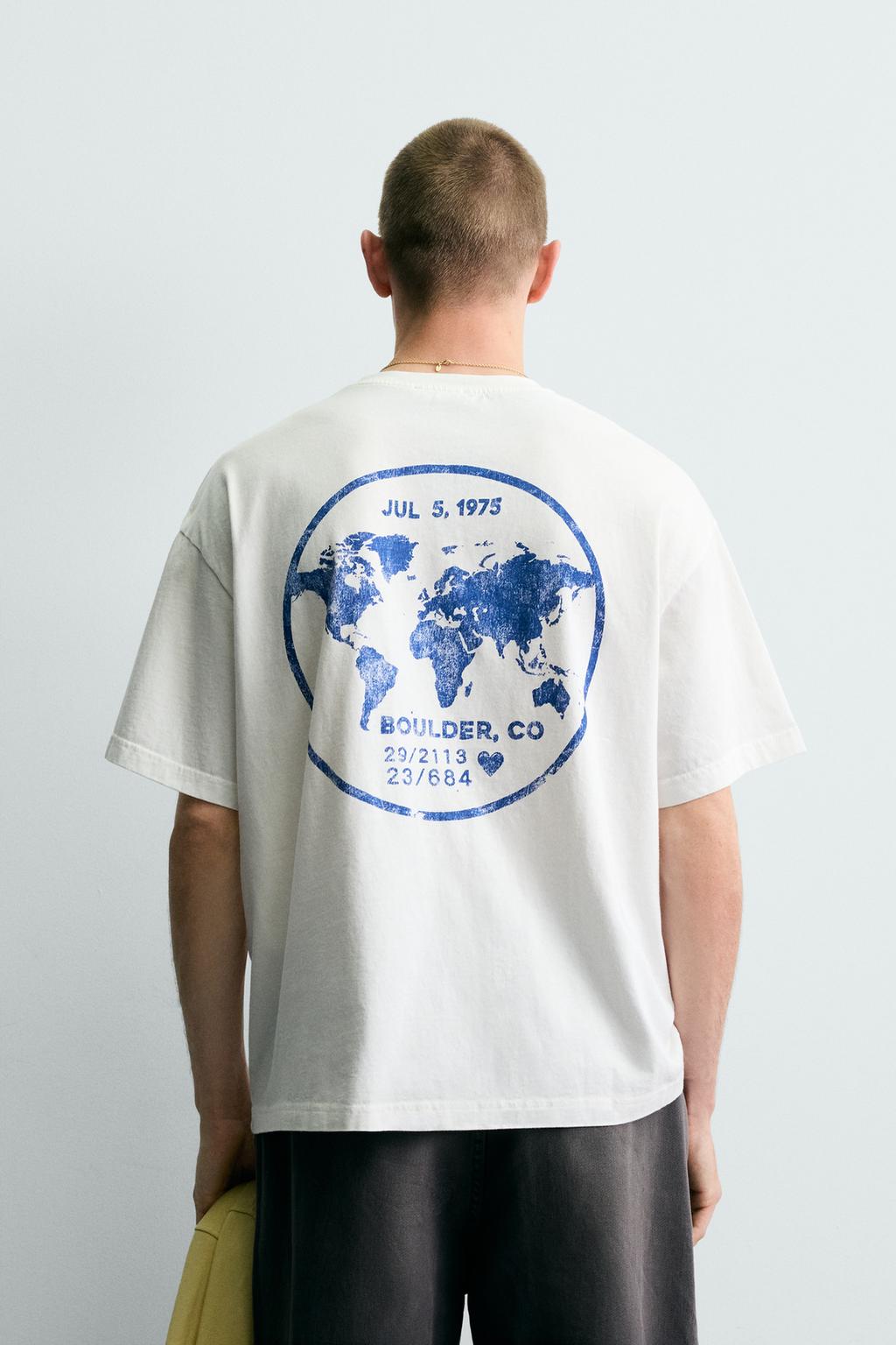 ФУТБОЛКА С ПРИНТАМИ И ЭФФЕКТОМ ПОТЕРТОСТИ