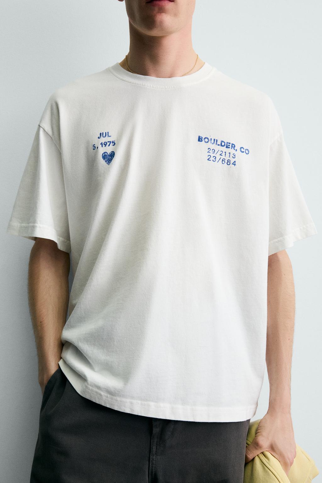 ФУТБОЛКА С ПРИНТАМИ И ЭФФЕКТОМ ПОТЕРТОСТИ