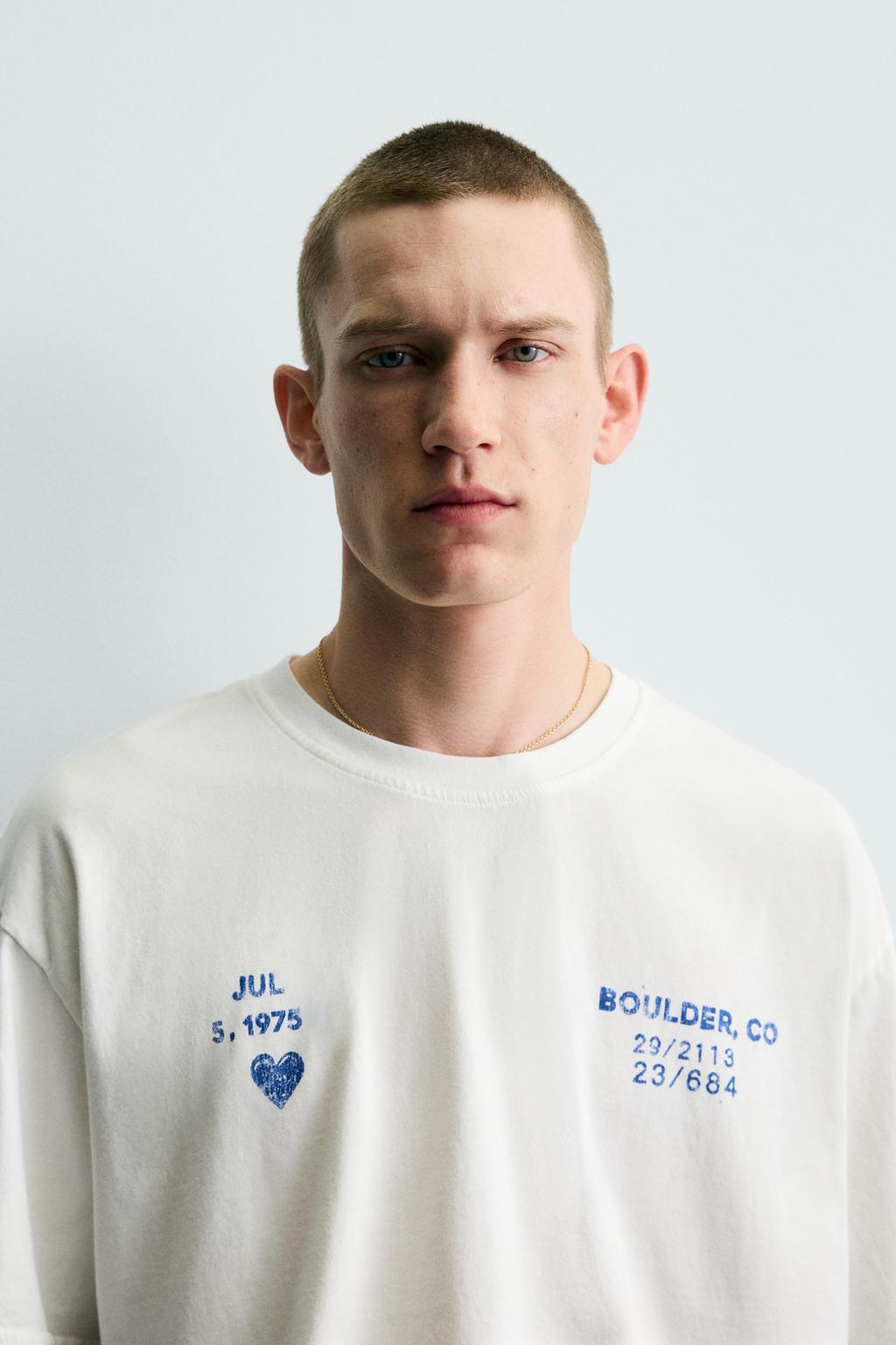 ФУТБОЛКА С ПРИНТАМИ И ЭФФЕКТОМ ПОТЕРТОСТИ