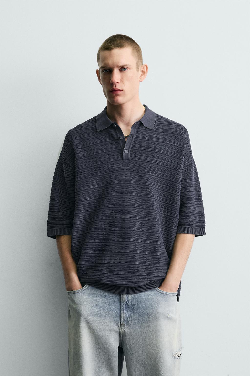 ПОЛО RELAXED FIT ИЗ СТРУКТУРНОГО ТРИКОТАЖА С ЭФФЕКТОМ ПОТЕРТОСТИ