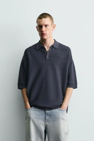 Поло Relaxed Fit из структурного трикотажа с эффектом потертости